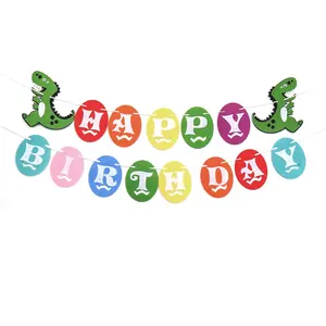 Pafu kids dino jungle birthday party decorations felt dinosaur happy birthday banner dinosaur egg happy birthday garland
