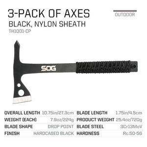 SOG Lot <span class=keywords><strong>de</strong></span> 3 haches tactiques en acier monobloc avec fourreau en nylon, hache <span class=keywords><strong>de</strong></span> survie polyvalente avec poignées enveloppées <span class=keywords><strong>de</strong></span> paracorde (TH1001-CP) - Product Image 2