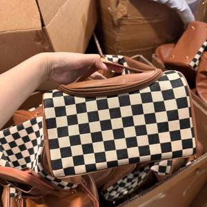 Plaid Portable Cosmetic Bag Large Capacity for Organizer Travel Waterproof <b>Makeup</b> Storage Carry Pouch Journey Groom Kit PU - Product Image 2