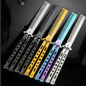 Portátil Butterfly Training Knife Dobrável CSGO Balisong Trainer Pocket Flail Knife Uncut Blade Butterfly Comb Para Training Tool