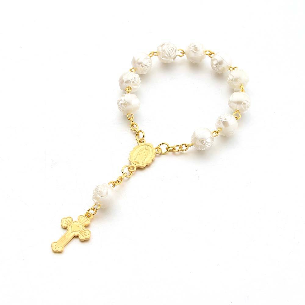 Mini Rosary Bracelet Perfect Baby Gift with Heart Cross