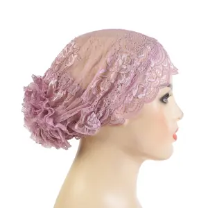 HZM-23224 New Stylish High Quality Muslim Hat Stretch Ladies Lace Casual Bandana Turban