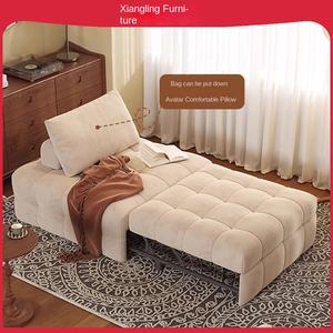 Sofá <span class=keywords><strong>cama</strong></span> moderno de tela abullonada color crema, silla de ocio <span class=keywords><strong>plegable</strong></span> retráctil de doble uso para apartamentos pequeños, inflable extensible para - Product Image 5