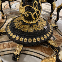 Ensemble de table à manger de style français classique avec plateau en marbre, 6 places avec chaises, aspect antique sculpté à la main