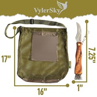 Bolsa para Recoger Hongos, Verde Oliva, de Malla Vertical, Grande y Portátil, con 2-3 Compartimentos y Bolsillo para Uso en Exteriores