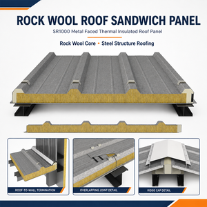Panneau de toiture sandwich en laine de roche GLOSTAR Premium écologique, étanche, à joint debout, avec attaches dissimulées pour hôtels et aéroports - Product Image 2