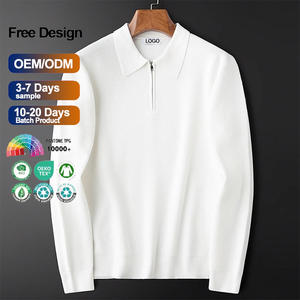 เสื้อโปโลแขนยาวผู้ชายแบบถักลายวาฟเฟิล คอซิปครึ่งตัว ผ้าหนานุ่ม อุ่นสบาย สำหรับฤดูใบไม้ร่วงและฤดูหนาว - Product Image 1