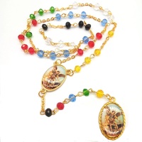Meilleures ventes : Perles de verre transparentes multicolores 4*6 mm avec chapelet Saint-Michel et chaîne dorée