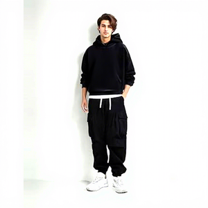 Sweat-shirt à capuche oversize pour homme, noir, imprimé par sublimation, style streetwear décontracté, en coton tricoté - Product Image 3