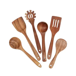 环保天然木质厨房用具套装家用勺子和抹刀工具