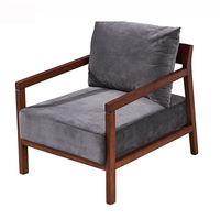 Fauteuil de détente moderne style Wabi-Sabi avec structure en bois massif et coussins en tissu épais pour appartement, salon, hôtel, bureau, hall d'entrée