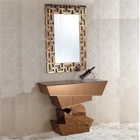 Mobilier moderne de salon Table console avec miroir doré Ensemble table console en verre avec miroir