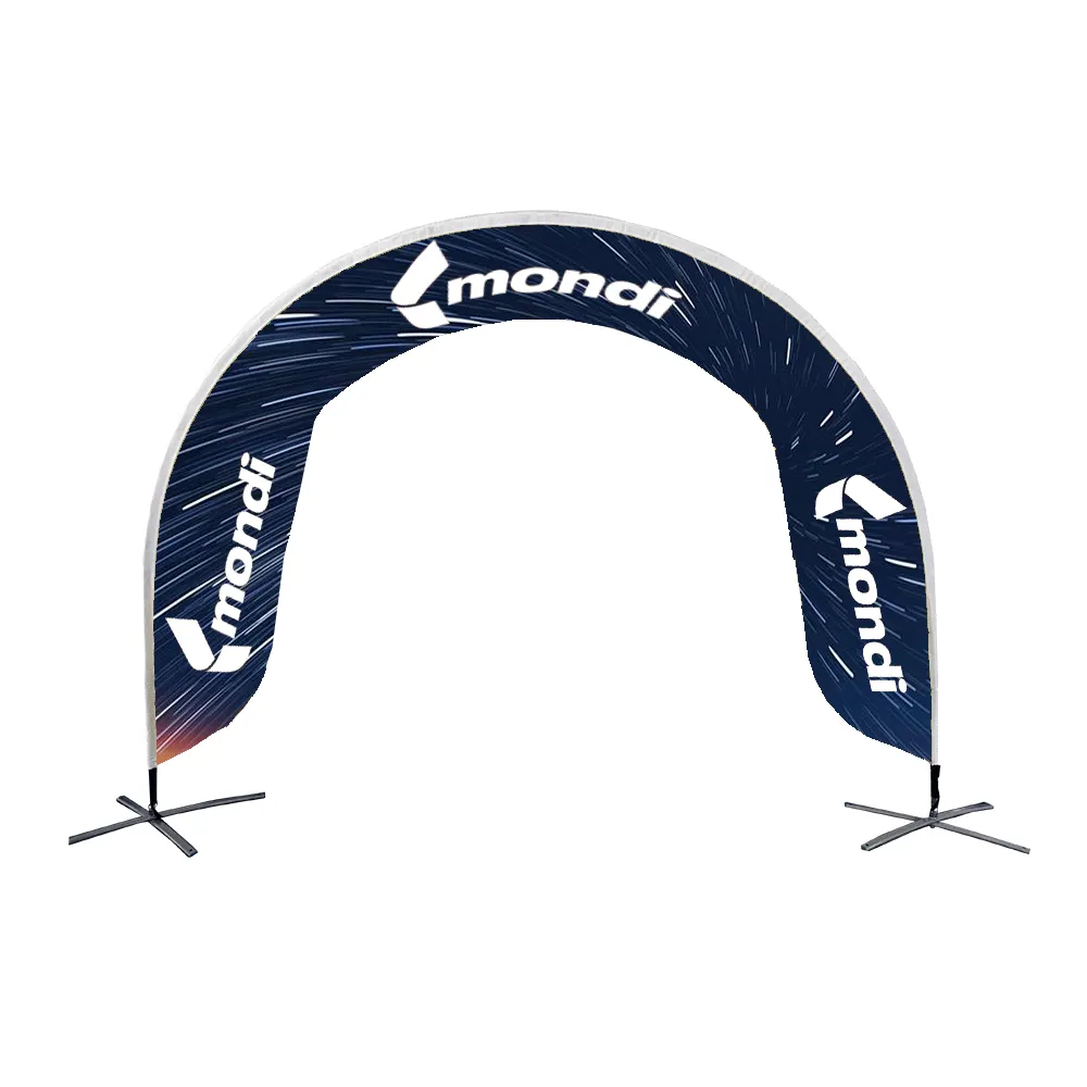Özel Logo baskılı spor yarış etkinliği polyester kumaş kapısı giriş kemer ile fiberglas kutup