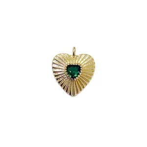 Heart Gemstone Charm Brass material with gold plating Red Green Black Cubic Zircon Jewelry DIY Love Heart Necklace Pendant