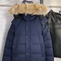 Parka de luxe personnalisée pour homme avec capuche en fourrure de loup, respirante, fermeture éclair, manteau d'hiver style décontracté, traitement enduit, sac anti-poussière canadien