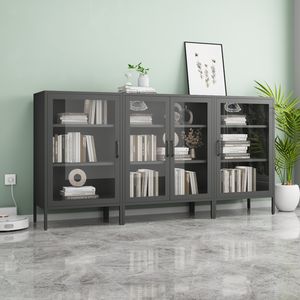 Modern Freestanding <b>Sideboard</b> Cabinet Multi-Level Oak & Steel Storage <b>for</b> Living & <b>Kitchen</b> with Standing Feet - Product Image 1
