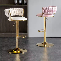Chaise de bar pivotante en velours et cuir, style nordique, en métal doré, pour comptoir de cuisine, tabouret de bar moderne et luxueux pour table de bar