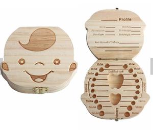 Factory Price tooth fairy Spanish English Dutch Portugal French Russia Wooden Baby Tooth Keepsake Box Save Gifts