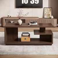 Table basse convertible en bois massif de 47,24 pouces avec étagère de rangement, style moderne du milieu du siècle, table à thé rectangulaire à 3 niveaux