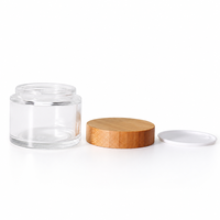 Pot en verre épais transparent de 30 ml avec couvercle à vis en bois de bambou massif, doublure intérieure, pour masque pour les yeux et le visage, logo personnalisé