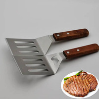 Spatule de cuisine en acier inoxydable avec manche en bois, en stock chez les fabricants, pour plancha, pelle à pizza, retourneur à crêpes et steaks, Jianbing