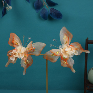 Nouvel accessoire pour cheveux de style chinois traditionnel, design original, fait main, pince à cheveux papillon à fleurs dégradées orange, Hanfu - Product Image 1