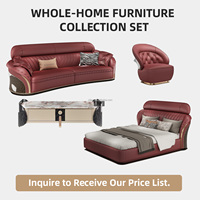 Italienisches Modernes Luxusbett Luxus-Schlafzimmer-Set Echtleder-Polsterung Geschwungenes Bett Hochglanz-Finish für Villa, Zuhause, Hotel