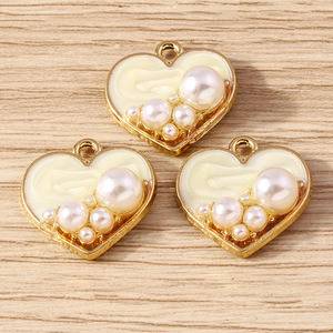 Lote de 10 Dijes de Corazón Esmaltados con Incrustaciones de Perlas, Colgantes de Amor para Manualidades, Accesorios para Llaveros, Suministros para Joyería, Paquete al por Mayor, Regalo - Product Image 5