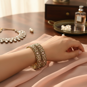 Elegant & Luxurious <b>Gold</b> Plated Crystal Stone Bracelets & <b>Bangles</b> <b>Set</b> 2.4cm 0g Jewelry Accessory - Product Image 3
