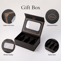 Boîte cadeau noire personnalisée avec fenêtre, cadre en feuille de cuivre, motif gaufré, insert OEM