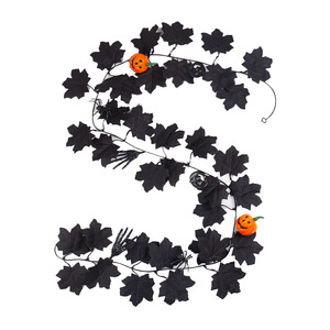 Guirnalda de hojas de arce artificiales de Halloween, hojas negras con calabazas y manos de esqueleto para decoración del hogar y uso en exteriores. - Product Image 5