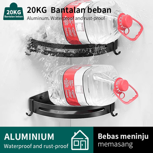 Pano.V Multi-Tier Aluminum Wall-Mounted Kitchen & Bathroom Rack Corner <b>Shower</b> Caddy Storage-Shelf With Hang <b>Hooks</b> for Hotels - Product Image 3