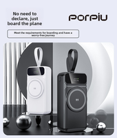 PORPIU Vente en gros de grande capacité, charge rapide PD22.5W, batterie externe 30000mAh avec câble magnétique sans fil intégré 15W pour Apple Android