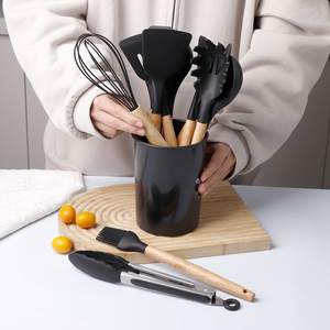 12 cái Silicone đồ dùng nhà bếp không dính công cụ nhà bếp thiết lập BPA free Silicone thìa thìa thiết lập với tay cầm bằng gỗ - Product Image 6