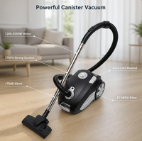 Aspirateur à bidon 1200W 2000W, aspiration 17Kpa, filtre HEPA, enroulement automatique du cordon, faible niveau sonore, aspirateur cylindrique pour la maison et l'hôtel