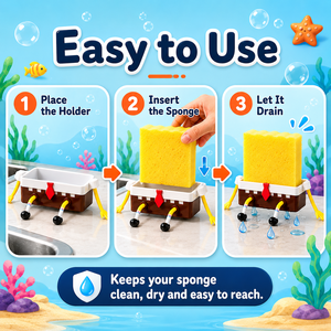 Divertido Soporte de <span class=keywords><strong>Esponja</strong></span> de Dibujos Animados para Fregadero de Cocina, Escurridor de Platos, Organizador de Esponjas, Gadget de Cocina de Secado Rápido, Decoración del Hogar, Algodón - Product Image 4