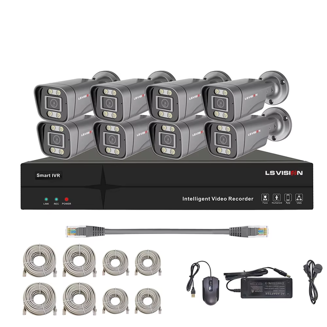 LS VISION Cctv 8mp 4k Poe Nvr 8 Channel Kit 4CH Home Security AI Alert Two-way Voice Intercom Outdoor Night Version Ip Camera