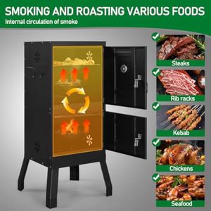 Barbecue Charcoal Grill with Double Doors Backyard Outdoor Vertical <b>BBQ</b> Charcoal Smoker Barbeque - Product Image 4