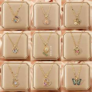 Модный 18-каратный позолоченный набор ожерелий из нержавеющей стали с кулоном из циркония в форме сердца и бабочки для женщин для свадеб - Product Image 2