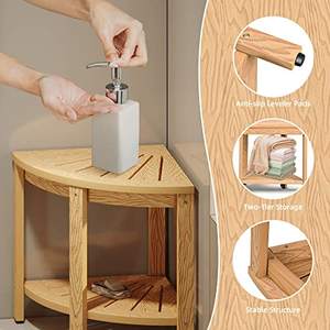 Banc <span class=keywords><strong>de</strong></span> douche d'angle avec étagère <span class=keywords><strong>de</strong></span> <span class=keywords><strong>rangement</strong></span>, siège d'angle en bois pour salle <span class=keywords><strong>de</strong></span> bain - Product Image 4