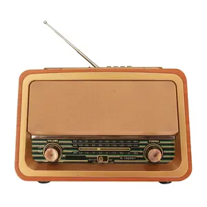 R-1969BT radio ricaricabile in legno reale multi banda retrò con collegamento wireless, usb, lettore mp3 solare e altoparlante slot per lampada