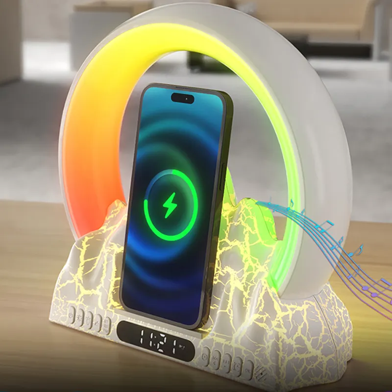 10 In 1 G APP Control Atmosphere Decoration RGB LED Desk Table Light Lamp With Fast Wireless Charger BlueTooth Speaker Clock