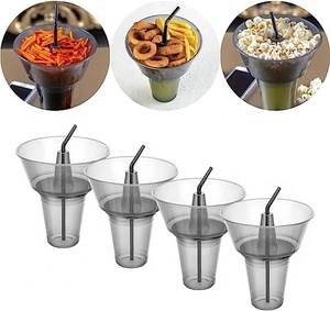 Ngăn xếp Snack ly tái sử dụng nhựa uống và snack ly với ống hút sân vận động Tumbler với Top bát cho khoai tây chiên và than cốc - Product Image 2