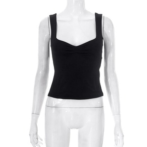ストリートウェアフロントルーチドタンクトップ無地かわいいトップノースリーブレディースカットアウトCamisシュリンクバックレスクロップTシャツ - Product Image 6