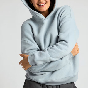 เสื้อครอปแบบมีฮู้ดผ้าคอตตอนสีฟ้าอ่อน - Product Image 4