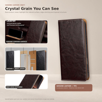 Étui portefeuille en cuir véritable grain cristal pour iPhone 18 17 16 15 14 13 Pro Max avec porte-cartes RFID et support magnétique