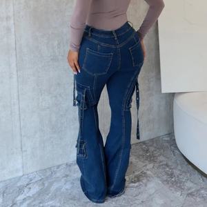 Pantalones Vaqueros de Mezclilla Personalizados para Mujer, con Bolsillos Laterales, Cintura Alta, a la Moda, con 8 Bolsillos, Estilo Cargo - Product Image 2