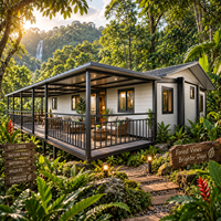 Cabane modulaire préfabriquée écologique avec grande véranda pour complexe hôtelier en jungle, hôtel forestier, retraite naturelle et hébergement de glamping