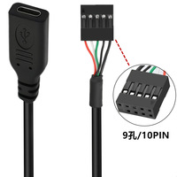 Câble adaptateur USB 2.0 Type-C femelle à 9 broches pour carte mère, à monter sur panneau avec trous de fixation pour boîtier PC