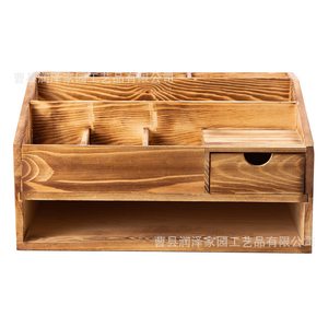 Wooden Desktop <b>Storage</b> Box With Drawers Office Stationery Organizer Rectangle Solid Color <b>File</b> And Miscellaneous Item Holder - Product Image 5